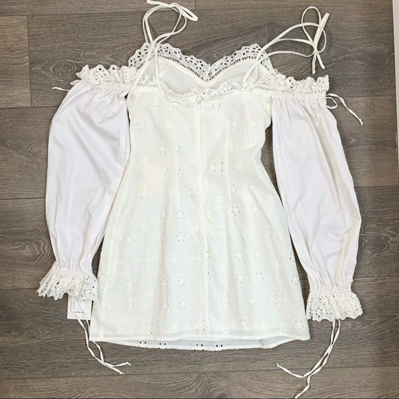 For Love & Lemons Vera Eyelet Ruffle Lace Mini Dress White Size Small - Picture 15 of 16